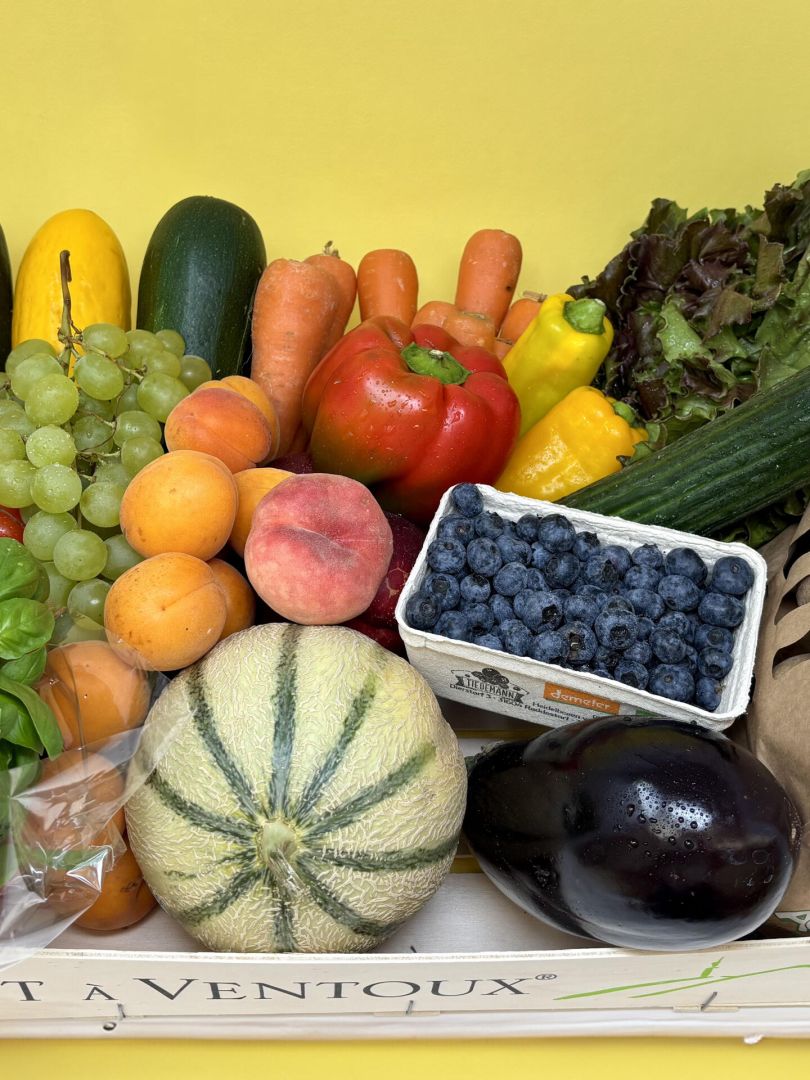Paniers de fruits et de l&eacute;gumes de saison