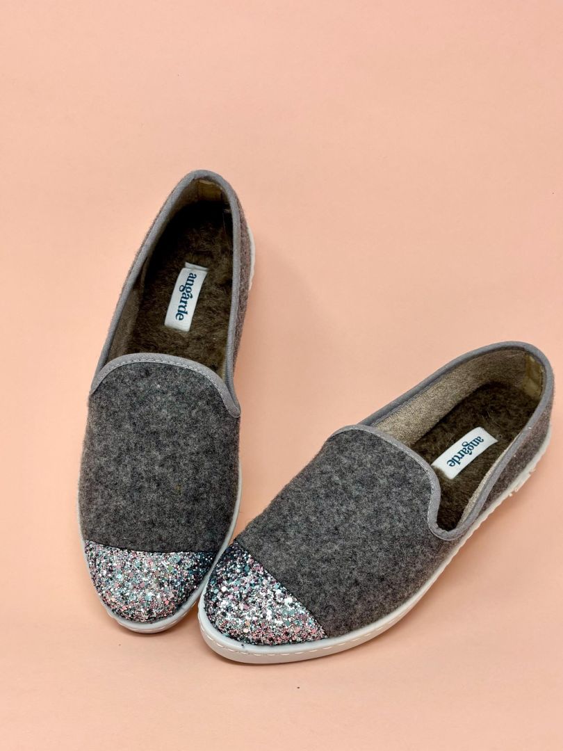 Chaussons en laine recycl&eacute;e Grey Sparkling (femme)