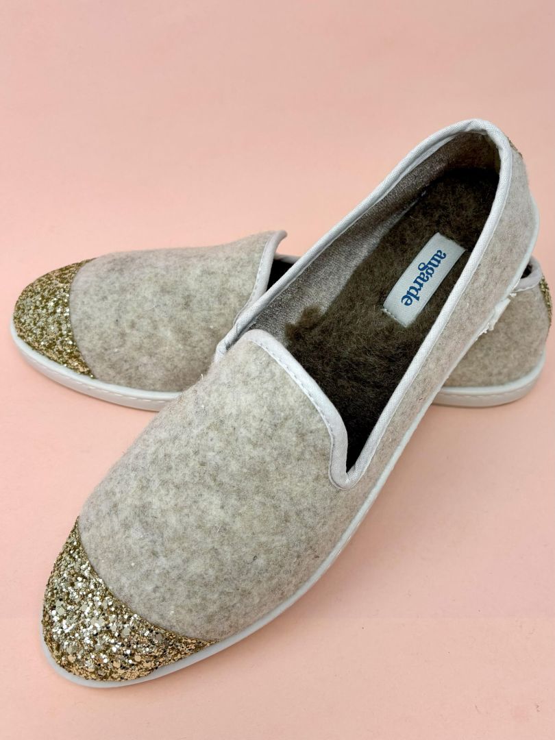 Chaussons en laine recycl&eacute;e Beige Sparkling (femme)