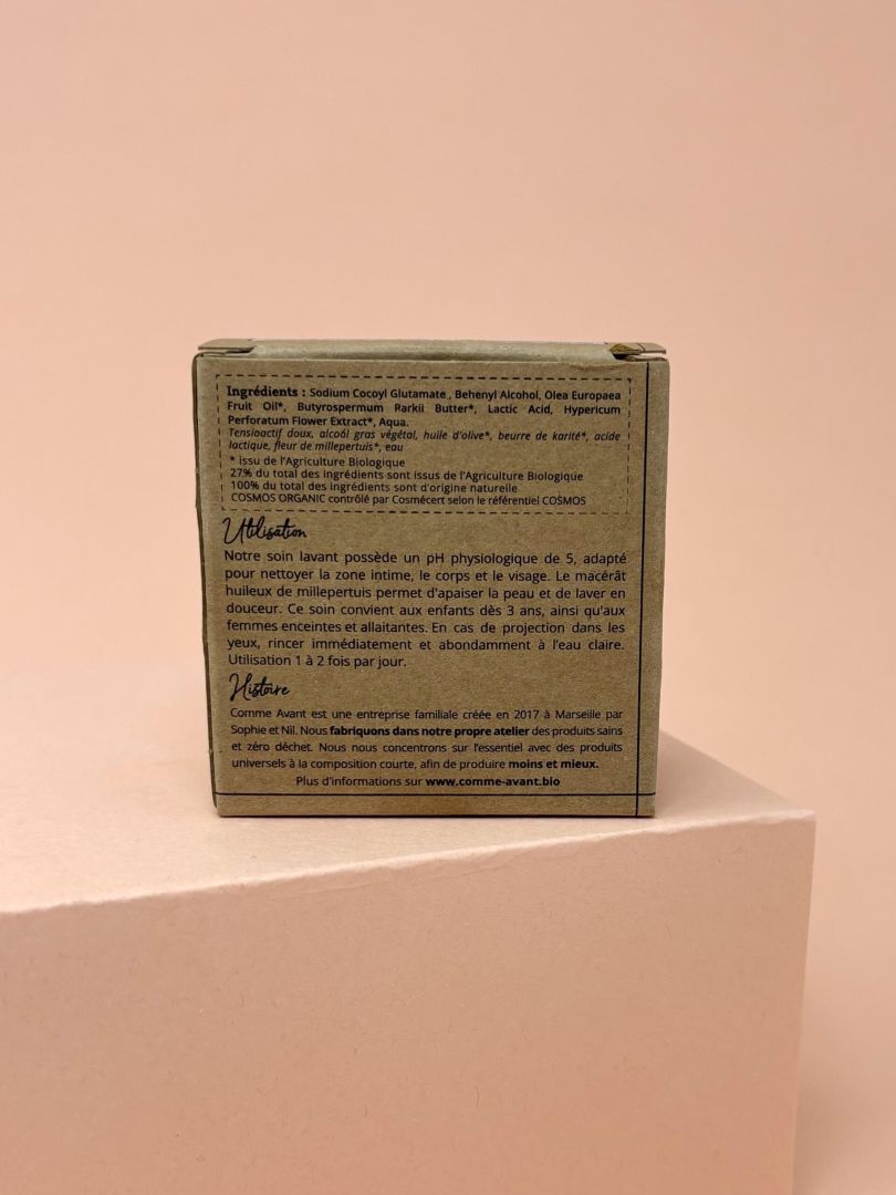 Soin lavant hygiène intime solide à l’huile de Millepertuis