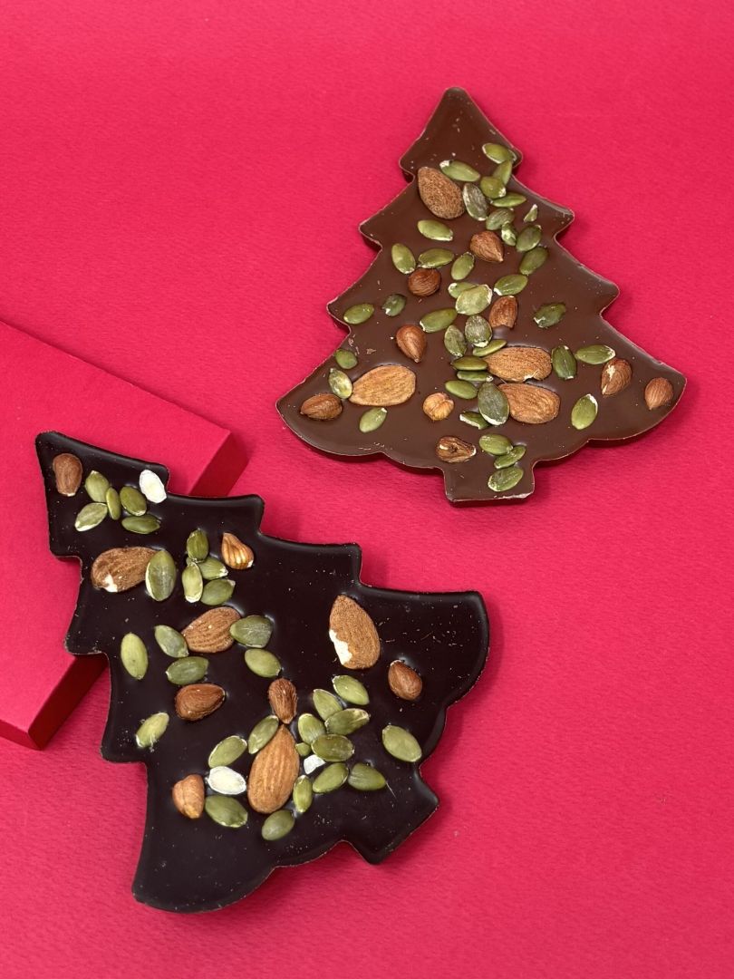 Tablette Sapin chocolat lait et noir et fruits secs (2 pièces)